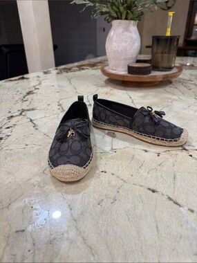 Coach Black Signature Canvas Espadrille Flats